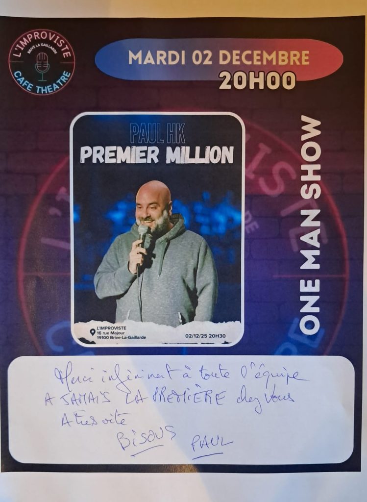 Hier, L’Improviste a eu l’immense privilège d’accueillir Paul HK, un artiste au talent exceptionnel et à la générosité incroyable, pour la première de son tout nouveau spectacle, Premier Million.