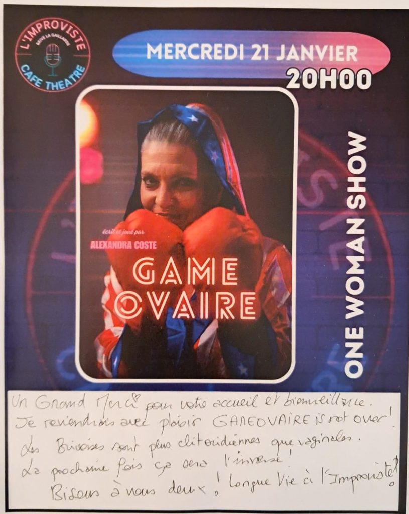 Alexandra Coste enflamme L’Improviste avec GAME OVAIRE Mercredi 21 janvier 2026, L’Improviste Café-Théâtre a eu le plaisir d’accueillir Alexandra Coste avec son spectacle GAME OVAIRE. Une soirée forte, drôle, engagée… et tout simplement exceptionnelle.