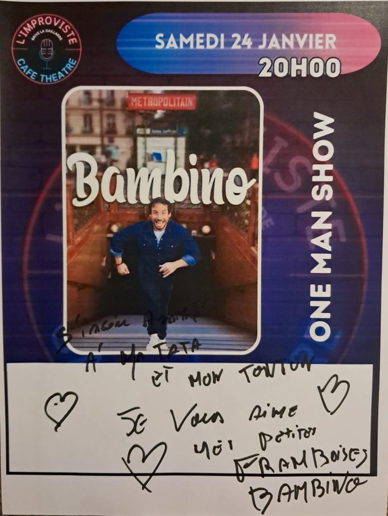 Ce samedi 24 janvier à 20h, L’Improviste a eu le grand plaisir d’accueillir BAMBINO pour une soirée placée sous le signe du rire, de l’énergie et de la générosité.