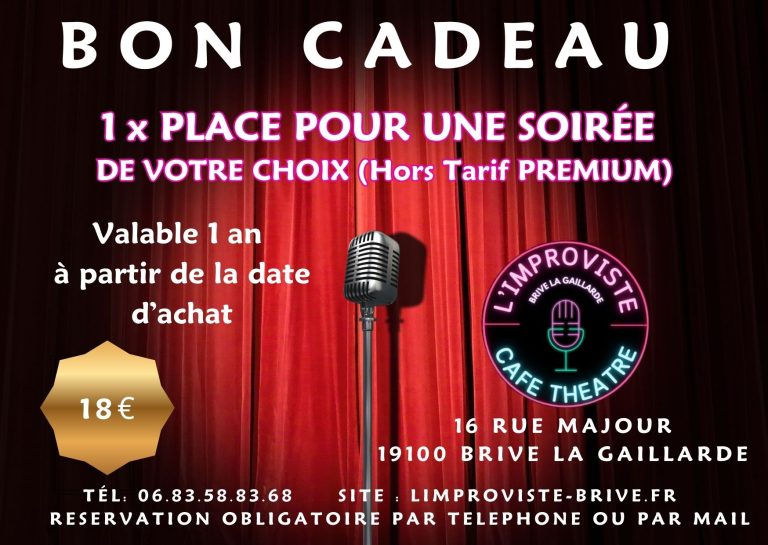 1 place pour une soirée au choix (hors Premium). Simple, efficace, idéal pour découvrir.