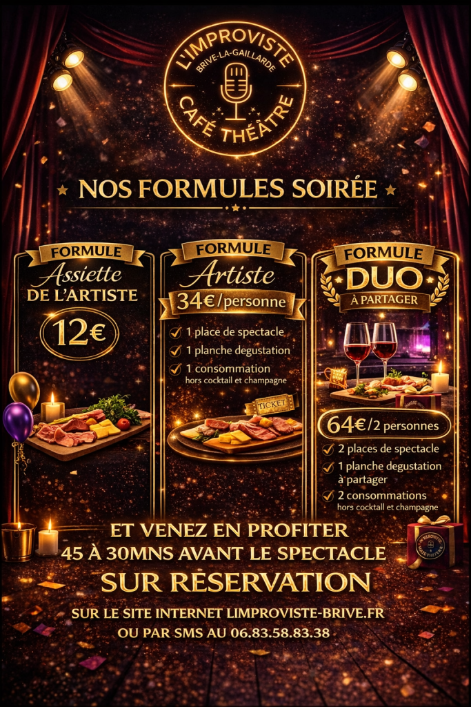 À partir du 1er mars, découvrez nos nouvelles Formules Soirée pour profiter pleinement de votre venue au café-théâtre