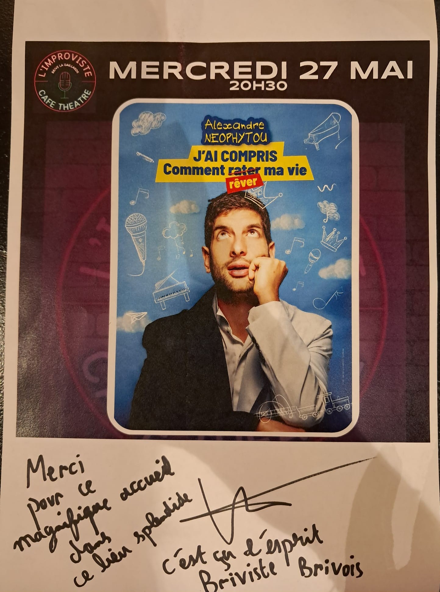 Le mercredi 27 mai, Alexandre Neophytou était sur la scène de L’Improviste avec son spectacle « J’ai compris comment rêver ma vie ».