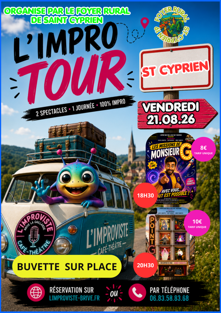 Le L'IMPRO TOUR 2026 est heureux de poser ses valises à Saint-Cyprien pour une journée placée sous le signe de la bonne humeur et du spectacle vivant.